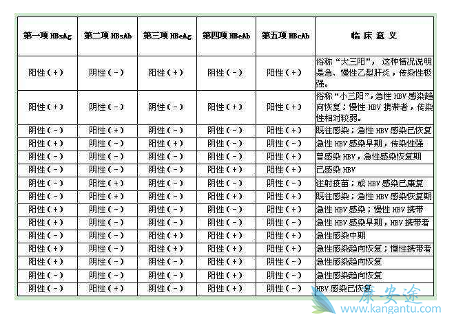 乙肝两对半对照表